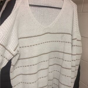 Cozy White and Brown Striped Sweater